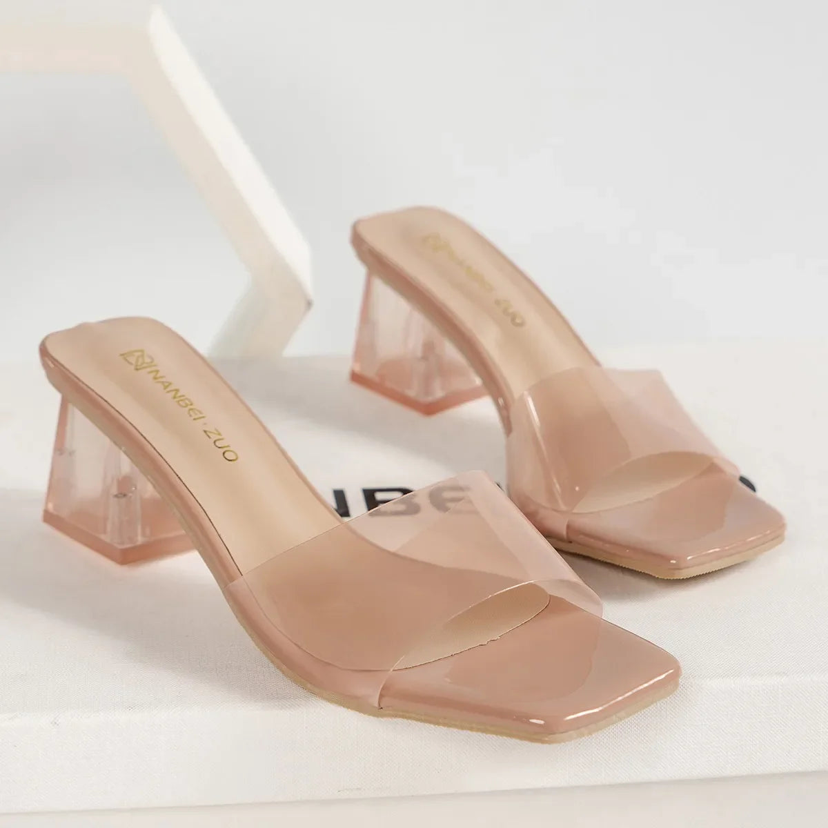 Women’s Crystal Clear Transparent Mules – Summer Middle Heel Comfortable Fashion Slides