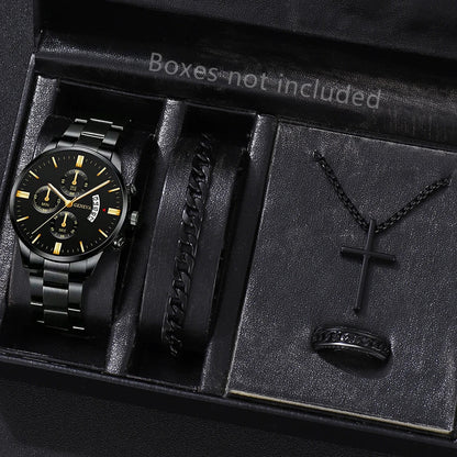 Fashion Men's Stainless Steel Watch – Luxury Quartz Wristwatch with Calendar for Business & Everyday Wear
