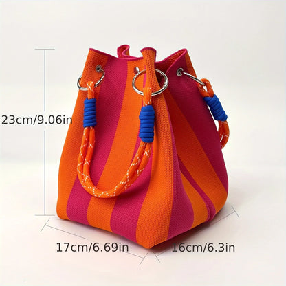 2025 Retro Floral Knitted Handbag – Mixed-Color Tote Bag with Safety Clasp Closure