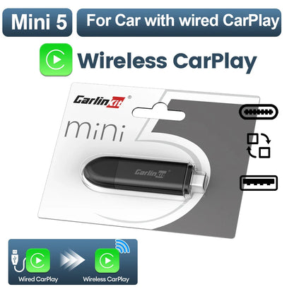 CarlinKit Mini 5 SE Wireless CarPlay Adapter – Fast 5.8GHz WiFi & Bluetooth for iPhone, Spotify, Waze, Split Screen