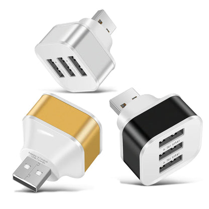 3 Port USB Adapter - 3 in 1 Multiple USB Interface Extender for Tablets, Laptops, and Auto Electronics Charger