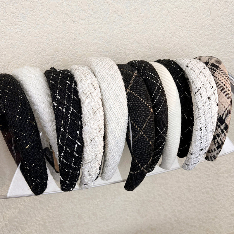 Autumn/Winter Black & White Plaid Headband – Sponge Wide Hair Band, Elegant Hair Hoop for Women & Girls, Fashion Hair Accessories