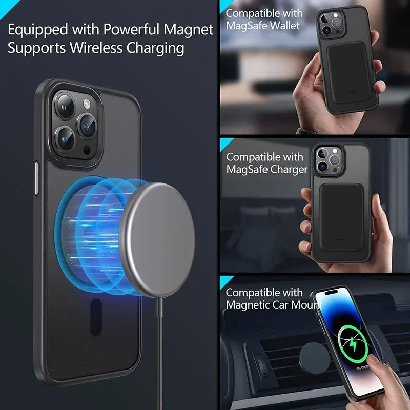Matte Translucent Frosted iPhone Case - Magnetic MagSafe Shockproof Cover for iPhone 15, 14, 13, 12 & 11 Pro Max