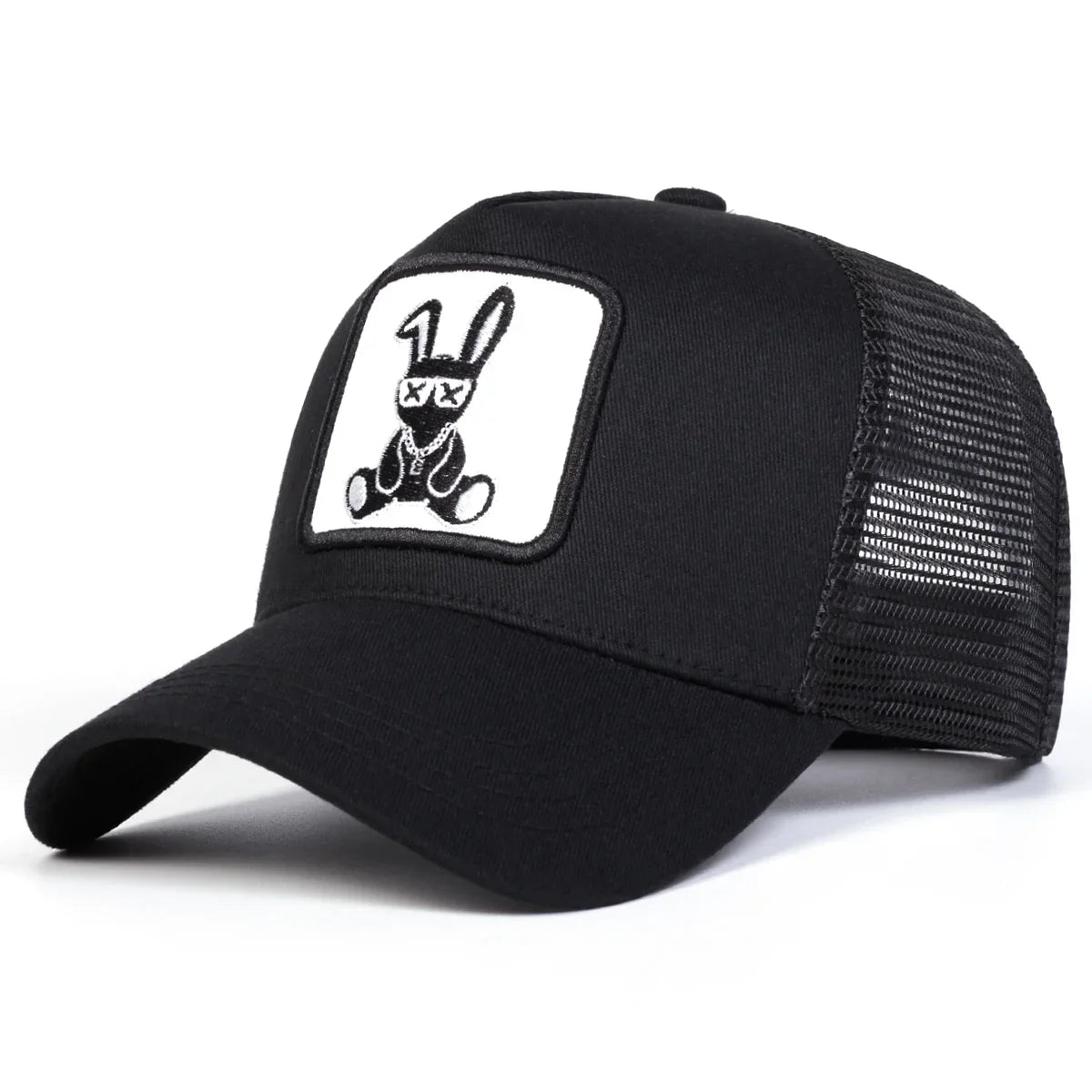 Cartoon Rabbit Embroidery Cap - Adjustable Mesh Baseball Hat with Sun Protection for Spring & Summer Outdoor Wear