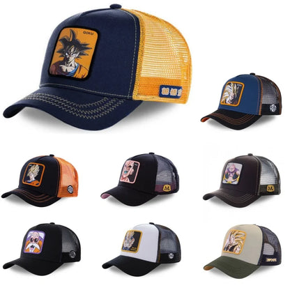Dragon Ball Son Goku Trucker Cap - Embroidered Adjustable Mesh Sun Visor Hat for Men Summer Travel