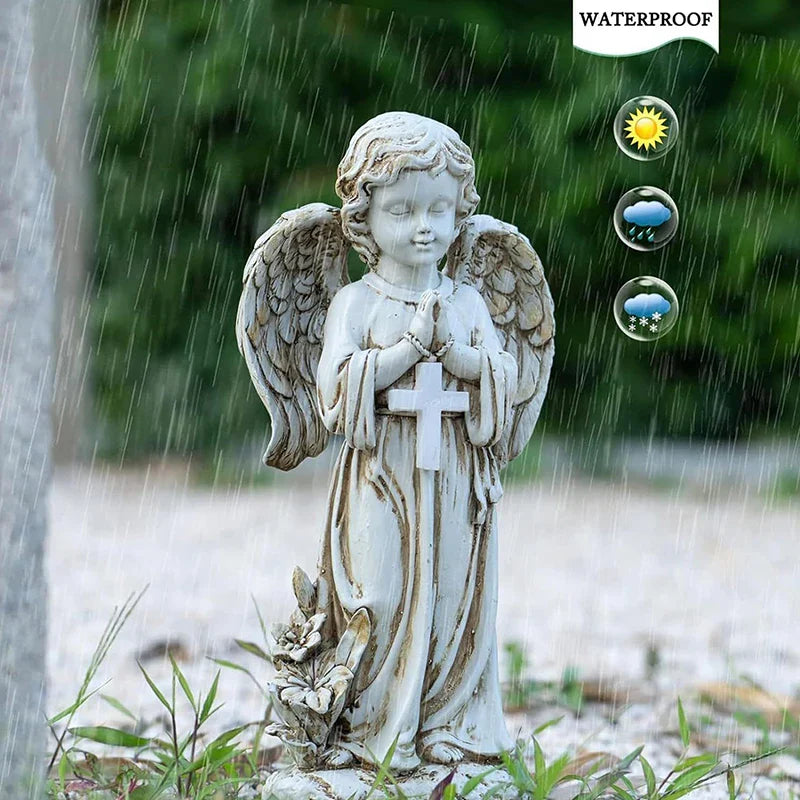 Solar Angel Statue for Garden – Resin Praying Angel Figurine, Cemetery Memorial & Patio Lawn Decoration