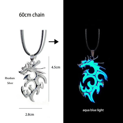 Hip-Hop Rock Dragon Necklace – Stainless Steel Chain with Luminous Alloy Pendant, Glow-in-the-Dark Night Dance Jewelry