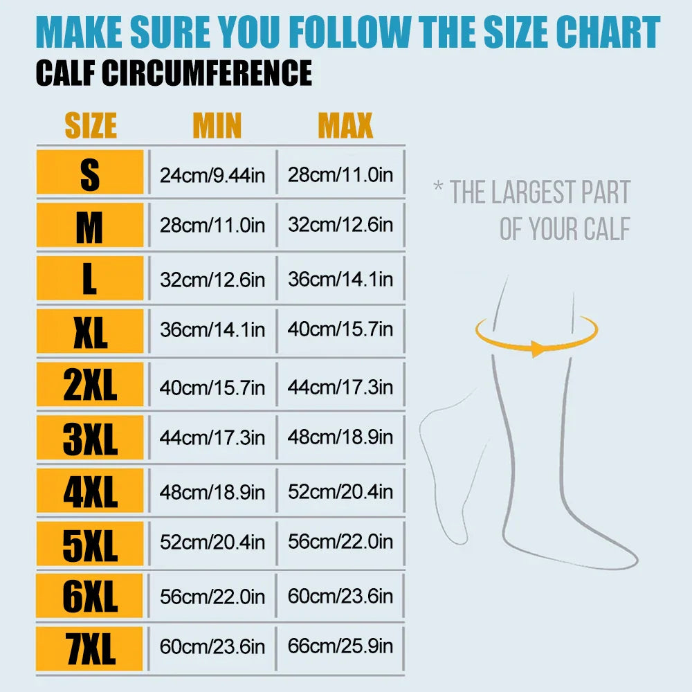 Plus Size Compression Calf Sleeves (S–7XL) – 30–40mmHg Medical Support Socks for Varicose Veins, Edema & Running Athletics Toeless Stockings for Men & Women