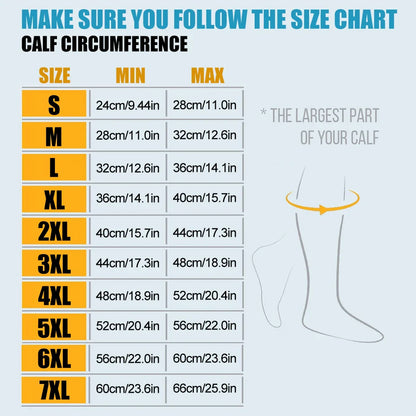 Plus Size Compression Calf Sleeves (S–7XL) – 30–40mmHg Medical Support Socks for Varicose Veins, Edema & Running Athletics Toeless Stockings for Men & Women