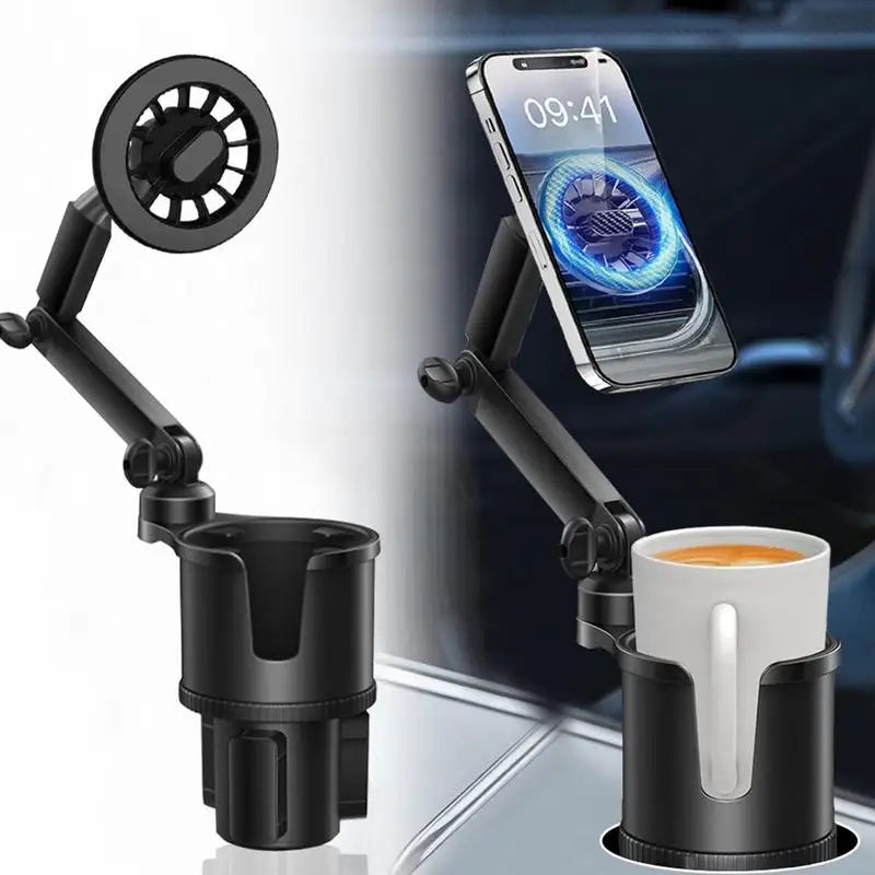Car Cup Holder Phone Mount - 360° Rotation Magnetic Smartphone Stand for Auto Use