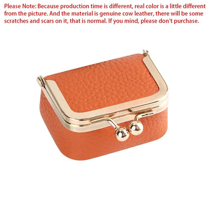URBAN MASTER Genuine Leather Mini Coin Purse – Solid Color Kiss Lock Change Pouch, Casual Small Wallet for Women