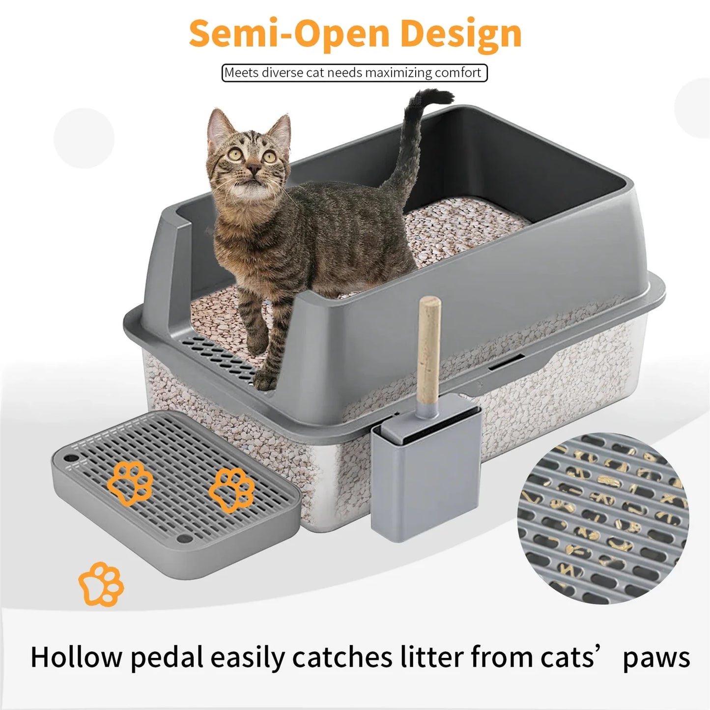 Extra Large Enclosed Stainless Steel Cat Litter Box with Lid – High Wall Metal Litter Pan for Big Cats