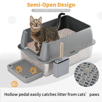 Extra Large Enclosed Stainless Steel Cat Litter Box with Lid – High Wall Metal Litter Pan for Big Cats