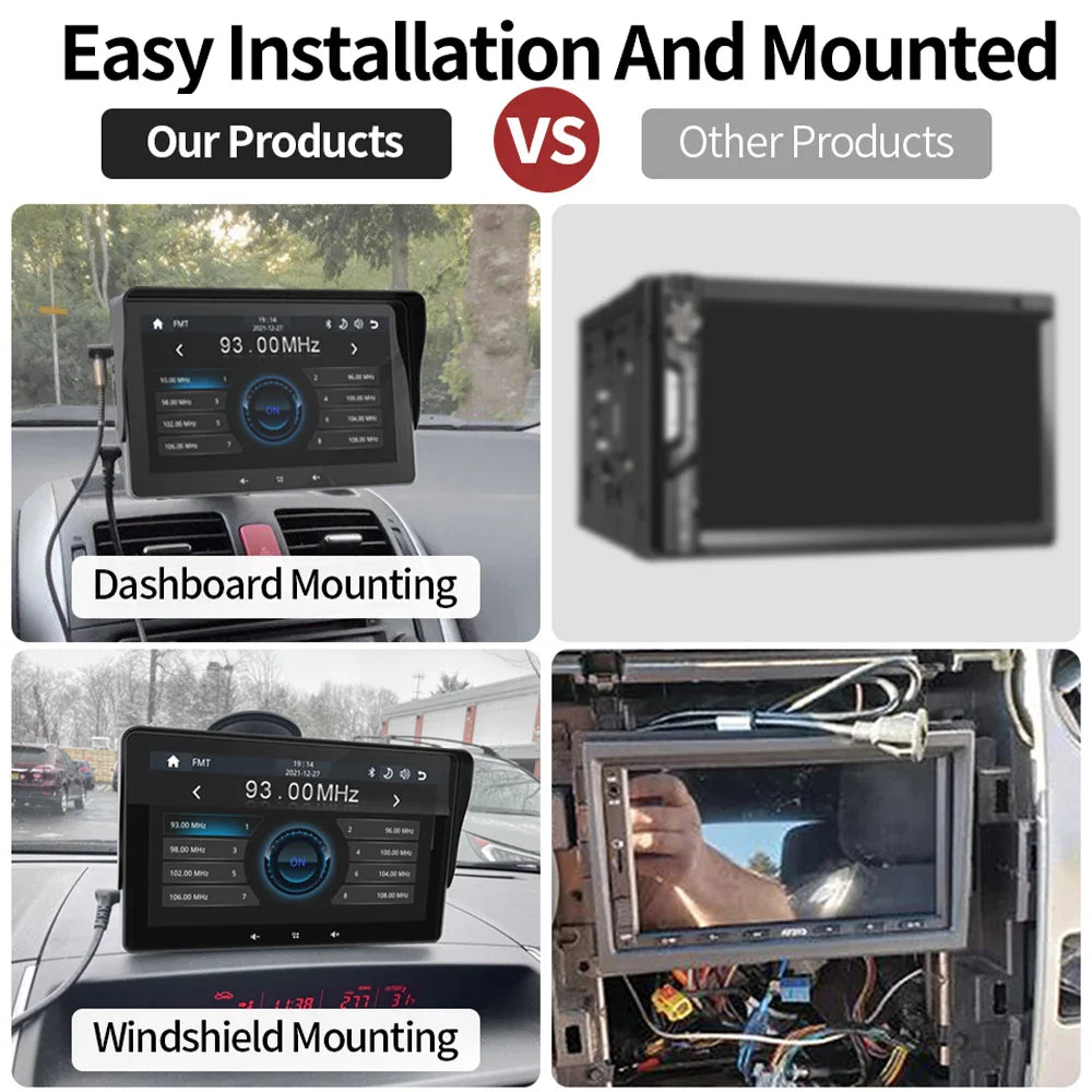 Grandnavi 7-Inch Car Multimedia Player – Wireless CarPlay & Android Auto Portable Touch Screen Universal Car Radio Video System