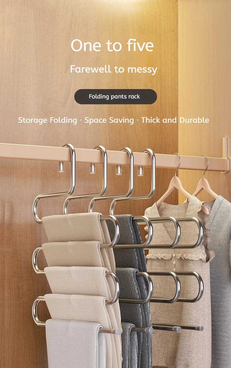 5-Layer Multi-Functional Clothes Hanger – Non-Slip Pant Storage Rack for Hanging & Organization