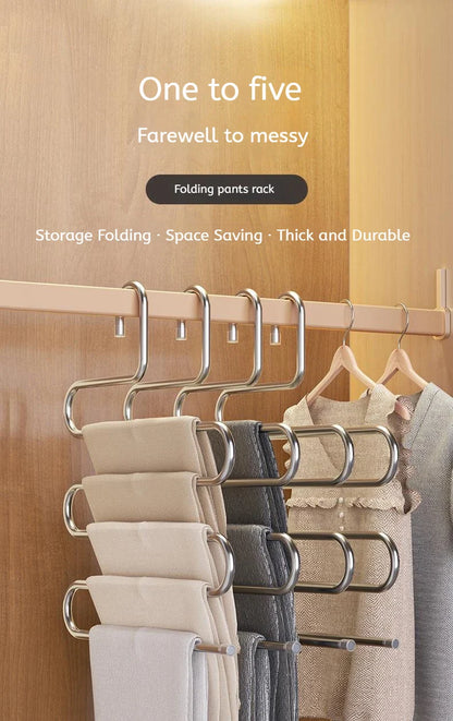 5 Layers Multifunctional Non-Slip Clothes Hanger Rack | Space-Saving Pants & Clothing Storage Organizer