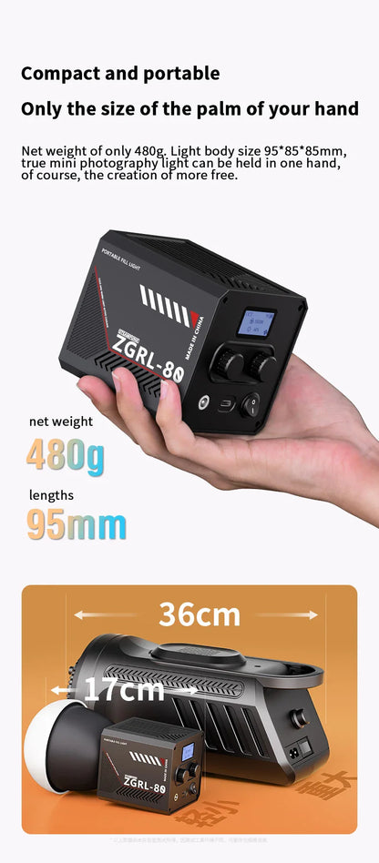 60W Pro Portable LED Video Light – COB Bi-Color Photography Light (2800K-7500K) for Livestreaming, Handheld Outdoor Shooting