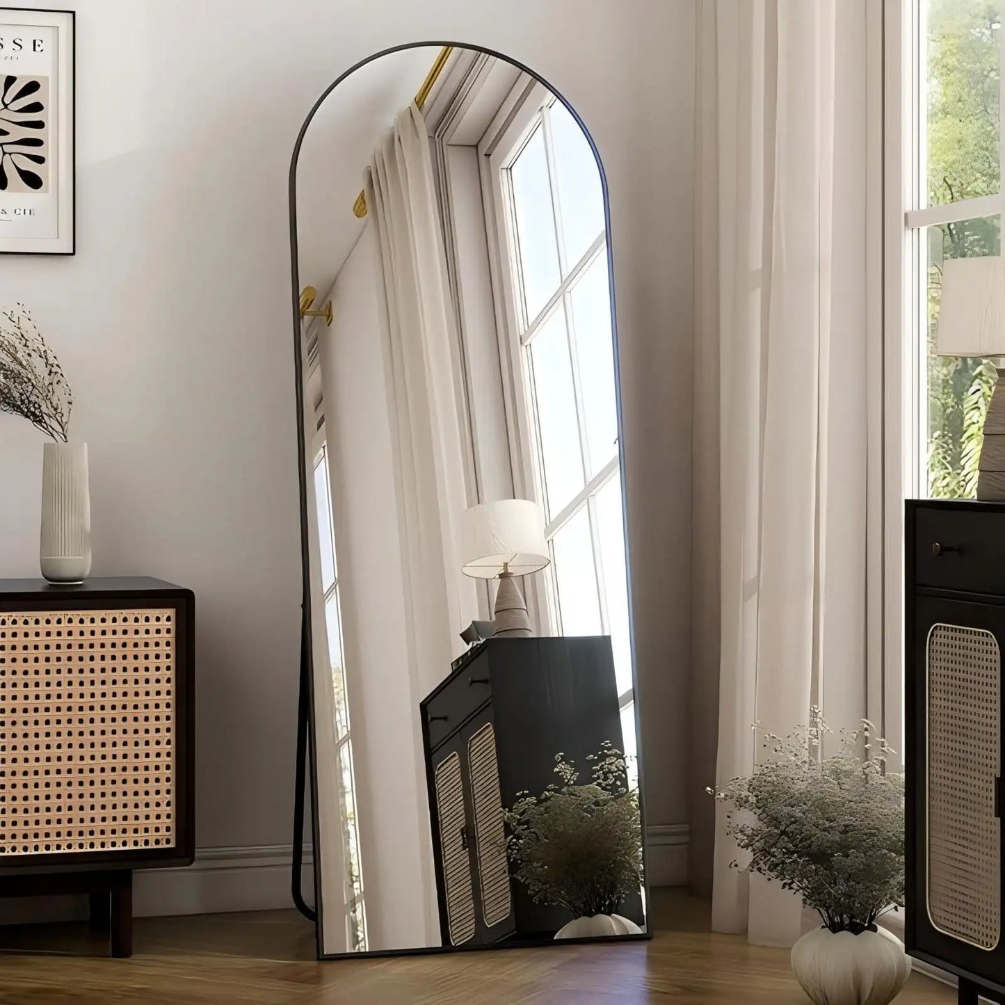 59-inch Arched Full-Length Floor Mirror — Standing Full Body Mirror with Gold Aluminum Alloy Frame & Bracket