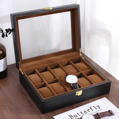Handmade Luxury Wooden Watch Box – 6/10/12 Grid Display Case & Jewelry Organizer for Watches