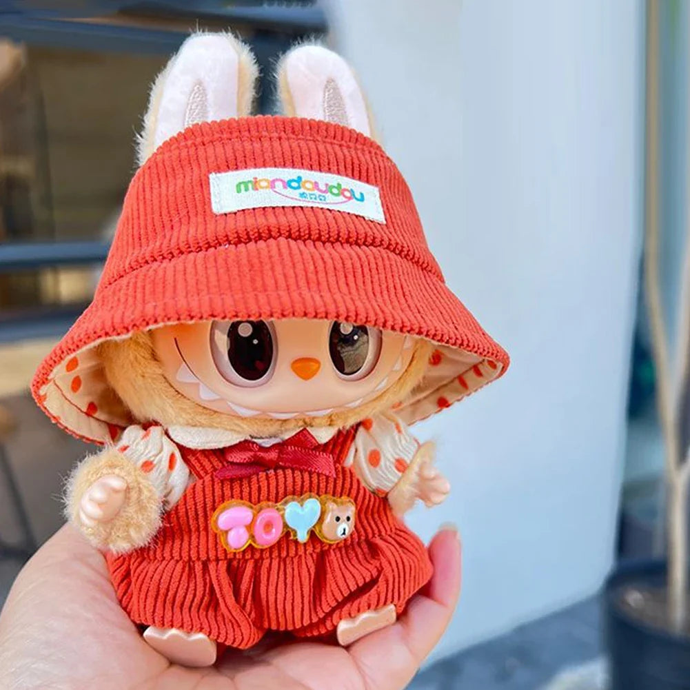 17cm Mini Doll Clothes Set – Kpop EXO Labubu Idol V1 V2 Striped Sweater Overalls, Glasses & Hat Accessories