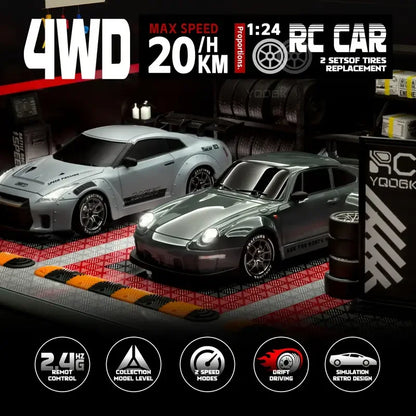 New 1:24 High-Speed RC Drift Car — 20KM/H 4WD Remote Control Racing Vehicle with Replaceable Tires, Competition Toy for Kids