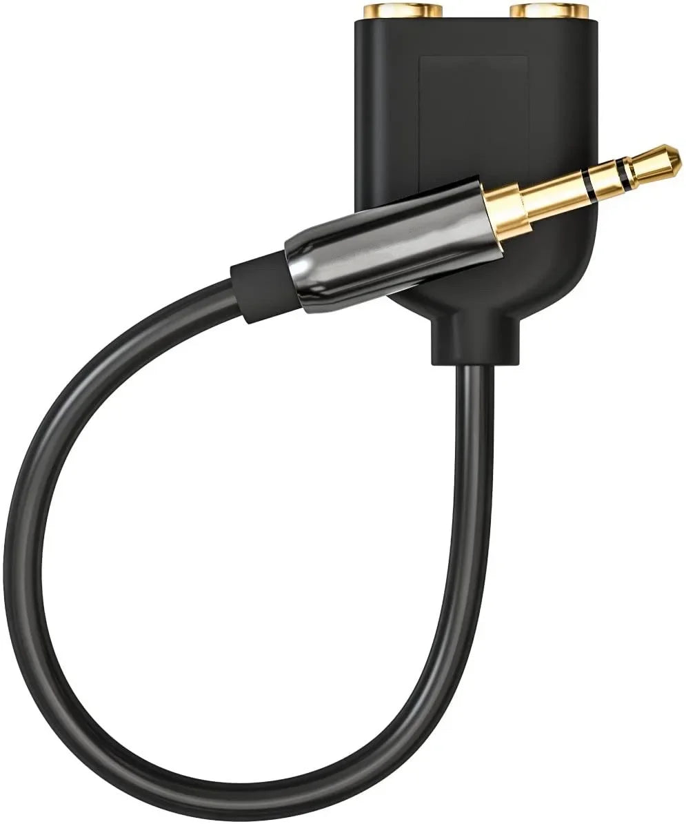 3.5mm Stereo Audio Y Splitter Cable – Hi-Fi Sound Extension Converter, 1 Male to 2 Female Headphone Jack Adapter