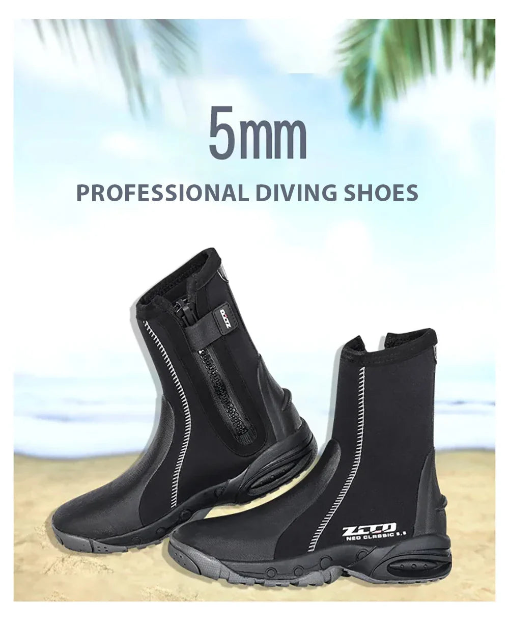 5mm Neoprene Dive Boots with Side Zipper — Unisex Snorkeling & Scuba Diving Shoes for Water Sports