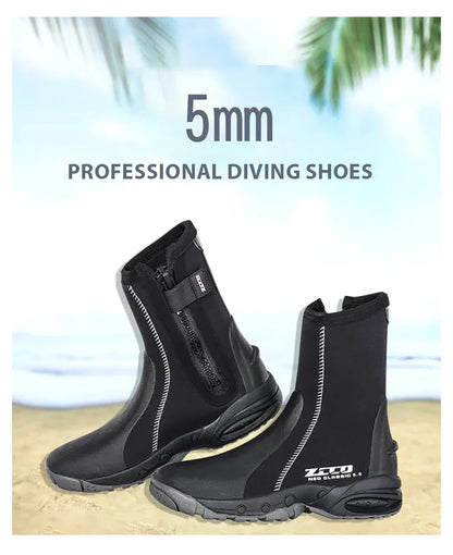 5mm Neoprene Dive Boots with Side Zipper — Unisex Snorkeling & Scuba Diving Shoes for Water Sports