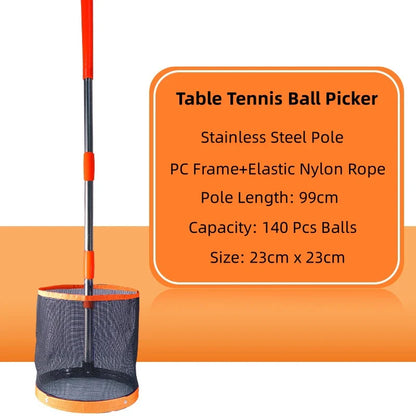 99cm Stainless Steel Table Tennis Ball Picker – Round Bucket Collector with 140-Ball Capacity Ping Pong Retrieval Pole for Training and Practice Use