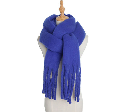 Luxury Cashmere Scarf for Women - Thickened Warm Shawl with Classic Tassels, Soft Solid Color Wrap for Autumn and Winter