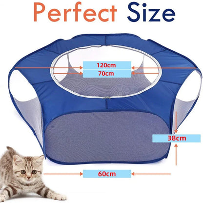Portable Small Pet Cage Tent - Transparent Cat and Dog Cage Playpen for Hamster, Rabbit, Guinea Pig - Open Folding Yard Fence for Easy Use