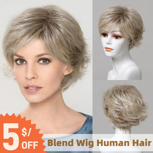 Platinum Blonde Short Pixie Cut Wig – 8 Inch Human Hair Wig with Bangs for Women, Soft Machine Made