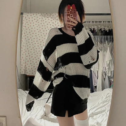 Anime NANA Okazaki Shinichi Cosplay Costume – Unisex Stripe Knitted Ripped Sweater for Autumn & Halloween