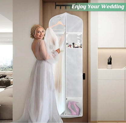 Portable 70" Wedding Dress Garment Bag — Long Dress Cover with 4 Pockets, Handles & 10" Gusset for Women