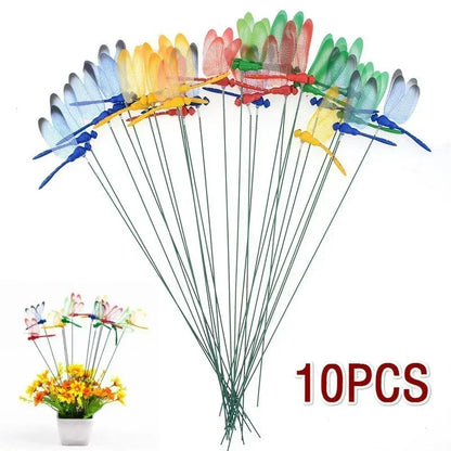 3D Simulated Dragonfly Garden Stakes – Decorative Plastic Flower Pot & Fence Ornaments (10/20PCS)