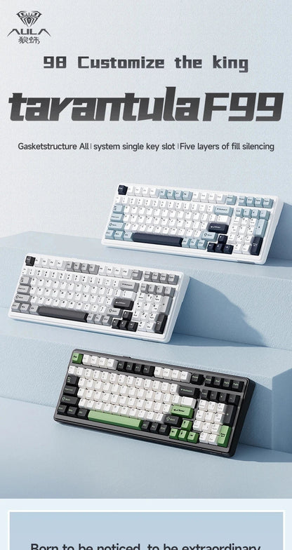 AULA F99 99-Key Gaming Mechanical Keyboard – Wired, 2.4G Wireless, Bluetooth, Hot-Swappable PBT Gasket RGB for Gaming & Typing
