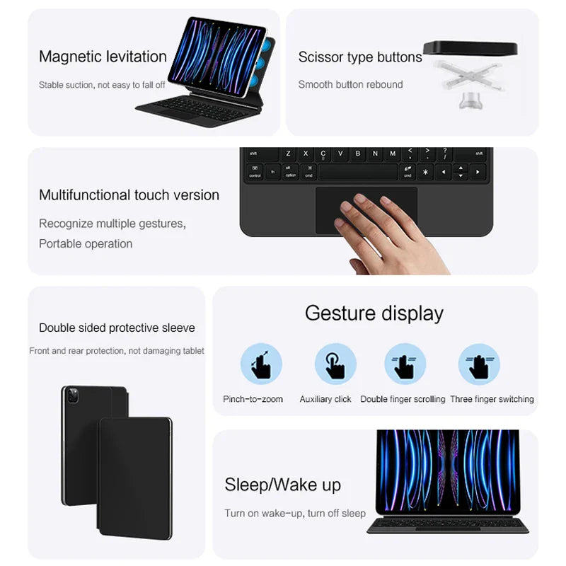 TouchPad Magic Keyboard Case for iPad Air & iPad Pro - Backlit Smart Cover with Trackpad Support for 11/13 Inch Models