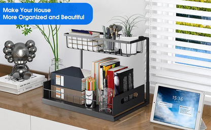 Under Sink 2-Tier Sliding Cabinet Organizer — Pull-Out Basket Drawer for Bathroom & Kitchen Storage