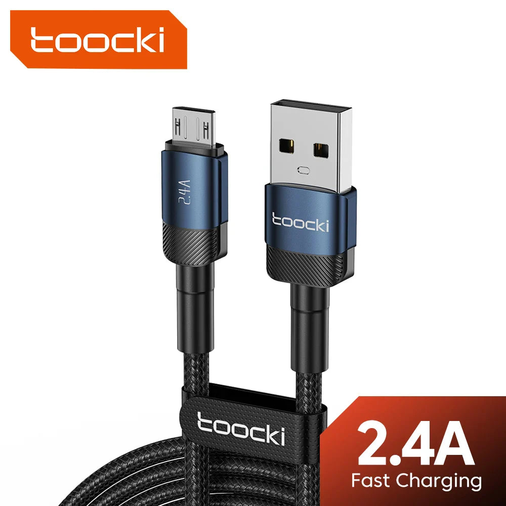 Toocki 2.4A Micro USB Cable – Fast Charging QC PD Data Cord for Samsung S6/S7, Redmi Note, Earphones, Fans