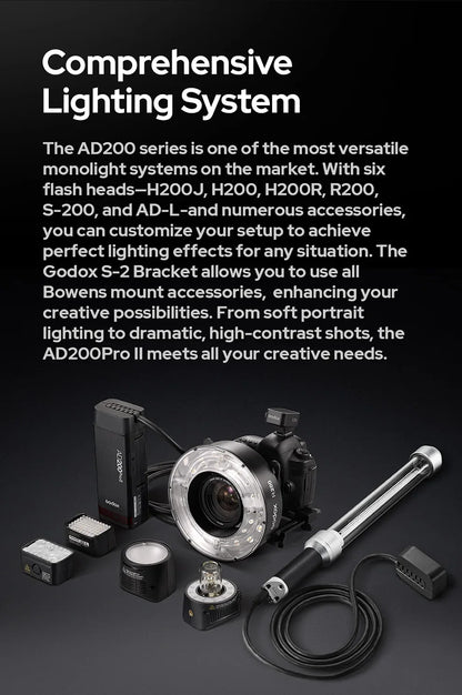 Godox AD200Pro II TTL Wireless Camera Pocket Flash – 2.4G, Compatible with X1T for Nikon, Canon, Sony, Fuji, Olympus