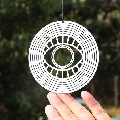 Turkish Devil Eye Wind Spinner – 3D Mirror Reflection Rotating Windchime, Feng Shui Amulet for Hanging Garden Decor