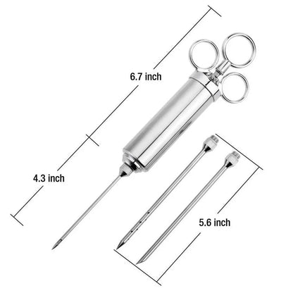 Marinade Meat Seasoning Injector Kit - Stainless Steel Turkey Meat Injectors with 3 Needles - Cooking Syringe for Flavorful Meals