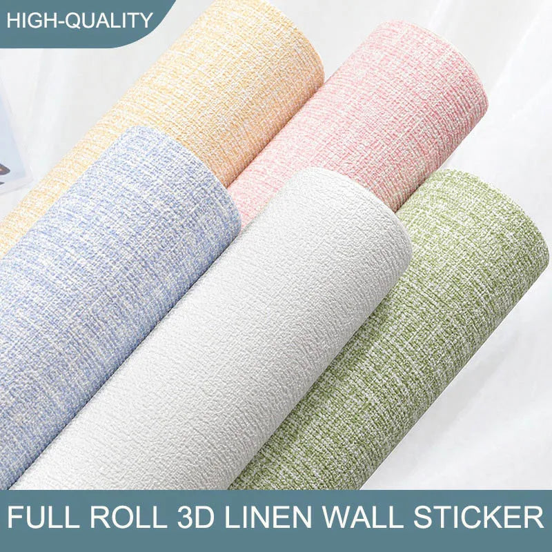 50cm x 10m Linen 3D Foam Self-Adhesive PVC Wallpaper - Solid Color, Thickened Waterproof Wall Stickers for Renovation