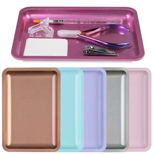 Square Stainless Steel Cosmetic Storage Tray – Nail Art Manicure Plate for Tools & False Nails