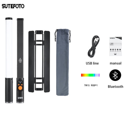 SuteFoto TW20 Handheld RGB LED Light Wand CRI95+ 2800K-10000K Adjustable Color Photography Studio Video Stick Lamp