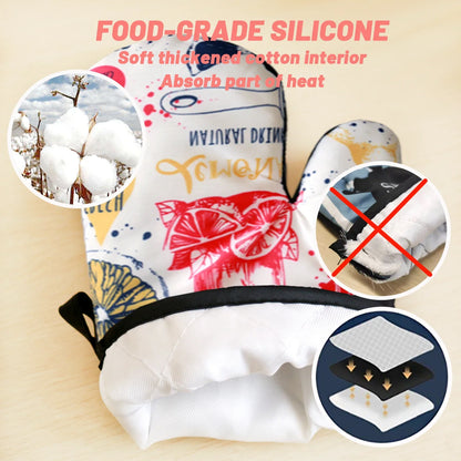 Custom Cartoon Microwave Oven Mitts & Potholder – Heat-Resistant Kitchen Gloves for BBQ, Baking & Cooking