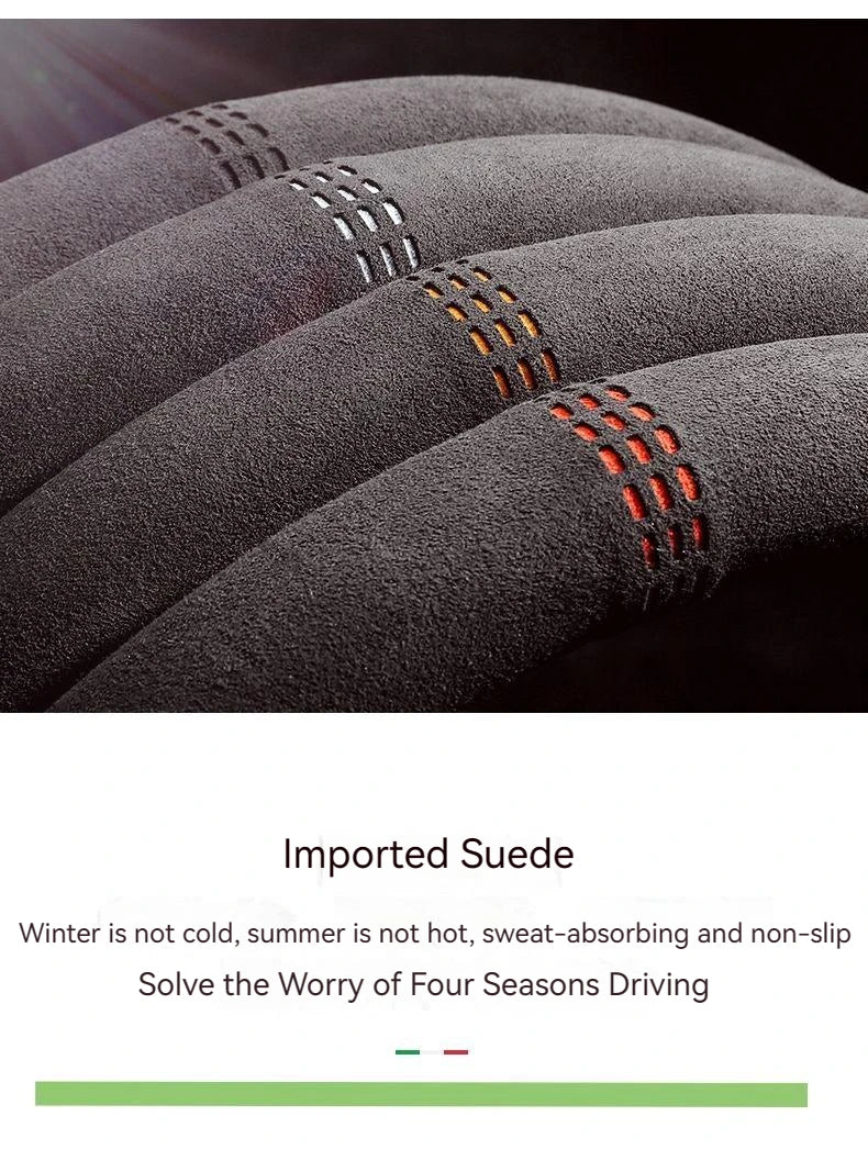 All-Season Suede Steering Wheel Cover — Ultra-Thin, Non-Slip, Breathable for Round & D-Shaped Wheels