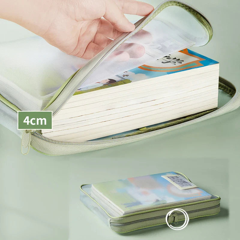 A4 Double-Layer Mesh Zipper Bag – Large Capacity Stationery Storage Organizer for School and Office Supplies
