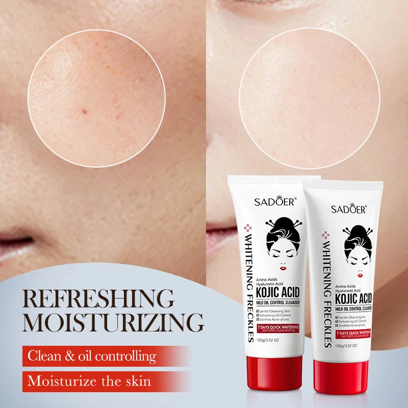 SADOER Kojic Acid Facial Cleanser – Moisturizing & Brightening Face Wash Foam for Skincare