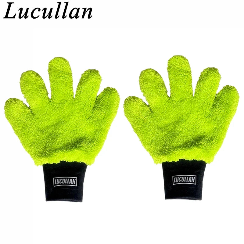 Lucullan Double-Sided Microfiber 5-Finger Mitt – Super Soft, Scratch-Free, Flexible Cleaning Glove